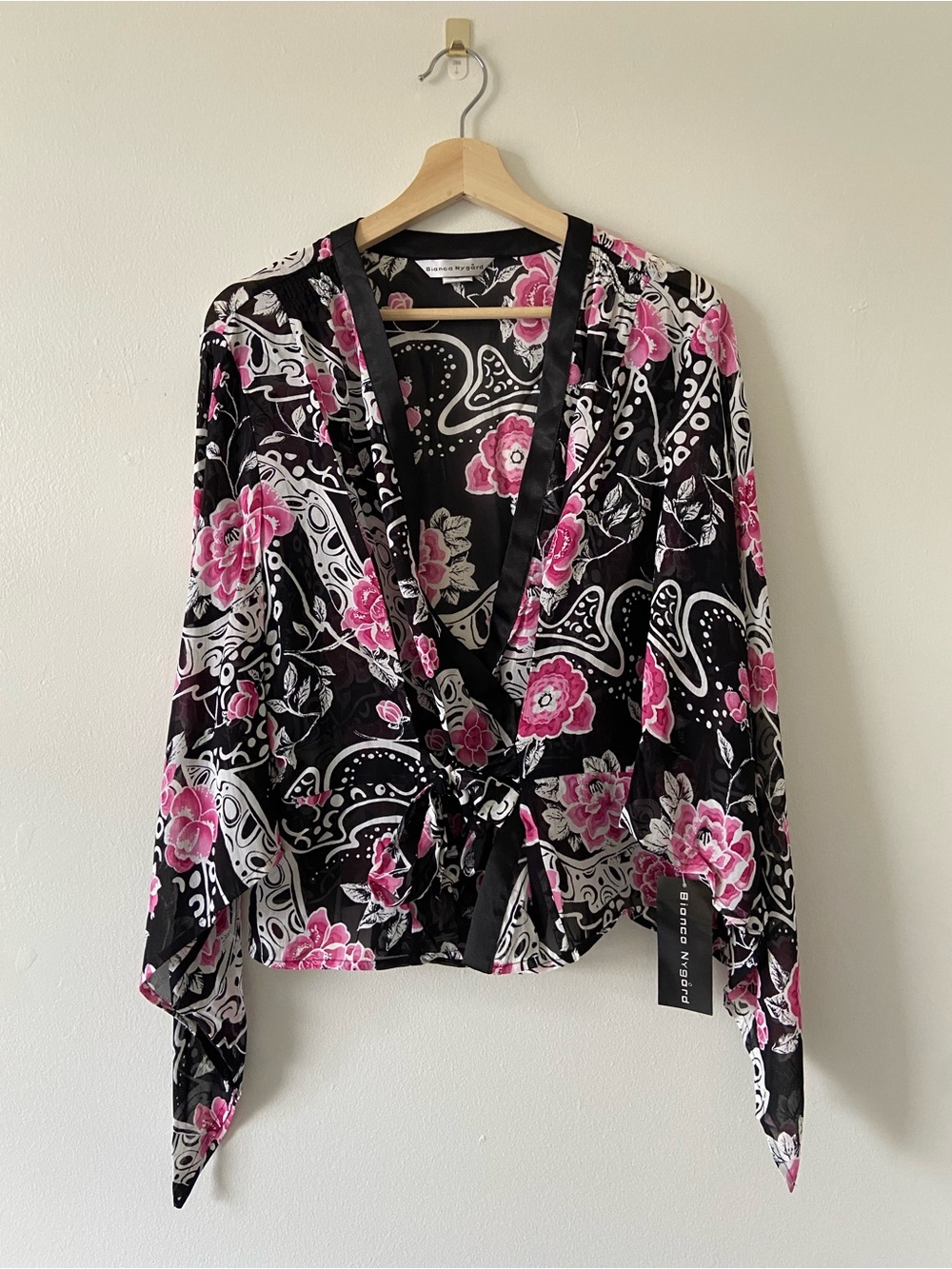 Bianca Nygard Y2K Floral Wrap Bell Sleeve Blouse